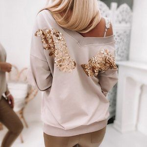 Contrast Sequin Back Drop Shoulder Sweatshirt